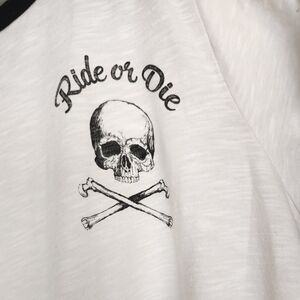 RIDE OR DIE! White Skull and Crossbones Graphic Tee. ☠️